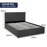 NNEDPE Double Fabric Gas Lift Bed Frame with Headboard - Dark Grey