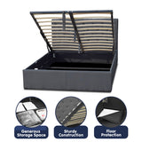 NNEDPE Double Fabric Gas Lift Bed Frame with Headboard - Dark Grey