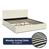 NNEDPE King Fabric Gas Lift Bed Frame with Headboard - Beige