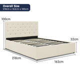 NNEDPE Queen Fabric Gas Lift Bed Frame with Headboard - Beige