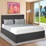 NNEDPE Queen Fabric Gas Lift Bed Frame with Headboard - Dark Grey