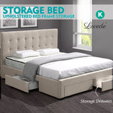 NNEIDS Bed Frame King Fabric With Drawers Storage Beige