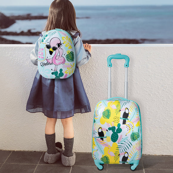 NNECW 2 Pieces Carry On Luggage Set with Flamingo Pattern for Kids