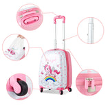 NNECW Kids Hard Shell Unicorn Luggage Backpack Set for Travel