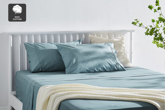 NNEKG 300TC Classic Percale Sheet Set (Sky Blue Queen)