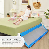 NNECW Foldable Mesh Bed Rail with Safety Straps for Toddlers-Blue