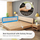 NNECW Foldable Mesh Bed Rail with Safety Straps for Toddlers-Blue