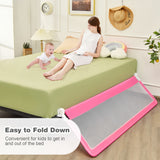 NNECW Foldable Mesh Bed Rail with Safety Straps for Toddlers-Pink
