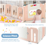NNECW 16-Panel Foldable Baby Playpen with Safety Lock for Toddlers-Pink