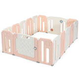 NNECW 16-Panel Foldable Baby Playpen with Safety Lock for Toddlers-Pink