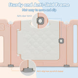 NNECW 16-Panel Foldable Baby Playpen with Safety Lock for Toddlers-Pink