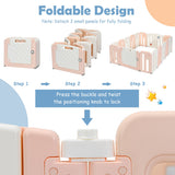 NNECW 16-Panel Foldable Baby Playpen with Safety Lock for Toddlers-Pink