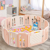 NNECW 16-Panel Foldable Baby Playpen with Safety Lock for Toddlers-Pink