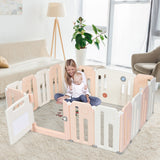 NNECW 16-Panel Foldable Baby Playpen with Safety Lock for Toddlers-Pink