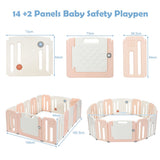 NNECW 16-Panel Foldable Baby Playpen with Safety Lock for Toddlers-Pink