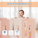 NNECW 16-Panel Foldable Baby Playpen with Safety Lock for Toddlers-Pink
