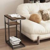 NNETM Wooden Sofa Side Table with Storage Rack - Classic Style