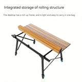 NNETM Outdoor Folding Aluminum Alloy Table - Large Wood Grain, Tripod Base