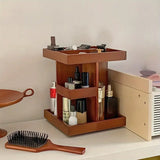 NNETM 360° Rotating Wooden Cosmetic Storage Shelves - Brown Vanity Shelf