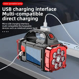 NNETM Red Tactical LED Solar Camping Light - Portable Rechargeable Flashlight