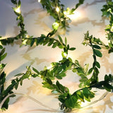 NNETM 5m 50LED Green Leaf String Lights - Battery-Powered Fairy Lights
