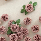 NNETM Dusty Rose Artificial Roses Flowers (25pcs) - Real Touch PE Foam, Flexible Wire Stems