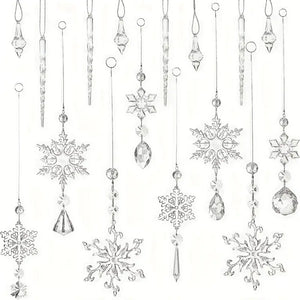 NNETM Crystal Elegance: Set of 16 Transparent Christmas Snowflake Ornaments