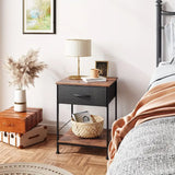 NNETM Rustic Black Metal Nightstand with Fabric Drawer