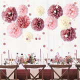 NNETM Dusty Rose Blush Pink Tissue Pom Poms Flowers Set - 15pcs Lotus Root Paper Flowers