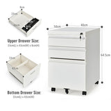 NNECW 3-Drawer Rolling File Cabinet with 2 Keys and Handles-White