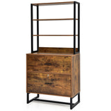 NNECW Freestanding 4-Tier Letter Size Lateral File Cabinet with Lock & Bookshelf