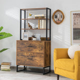 NNECW Freestanding 4-Tier Letter Size Lateral File Cabinet with Lock & Bookshelf