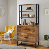 NNECW Freestanding 4-Tier Letter Size Lateral File Cabinet with Lock & Bookshelf