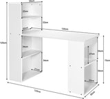 NNECW Modern 3-in-1 Wooden Computer Desk with 6-Tier Storage Bookshelves-White