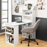 NNECW Modern 3-in-1 Wooden Computer Desk with 6-Tier Storage Bookshelves-White