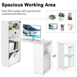 NNECW Modern 3-in-1 Wooden Computer Desk with 6-Tier Storage Bookshelves-White