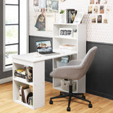 NNECW Modern 3-in-1 Wooden Computer Desk with 6-Tier Storage Bookshelves-White