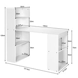NNECW Modern 3-in-1 Wooden Computer Desk with 6-Tier Storage Bookshelves-White
