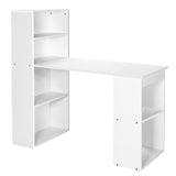 NNECW Modern 3-in-1 Wooden Computer Desk with 6-Tier Storage Bookshelves-White