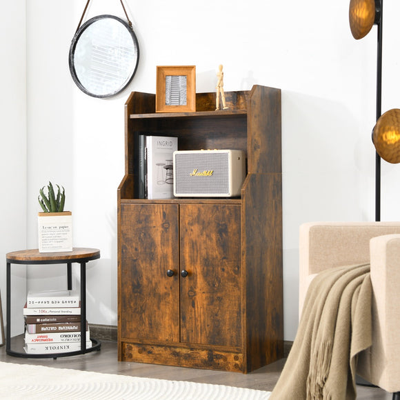 NNECW 2-Tier Bookshelf with 2 Doors & Adjustable Shelf