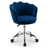 NNECW Velvet Petal Shell Office Chair with Wheels for Bedroom-Blue