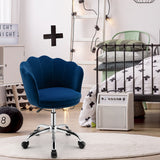 NNECW Velvet Petal Shell Office Chair with Wheels for Bedroom-Blue