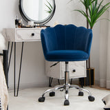 NNECW Velvet Petal Shell Office Chair with Wheels for Bedroom-Blue