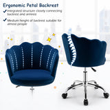 NNECW Velvet Petal Shell Office Chair with Wheels for Bedroom-Blue