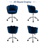 NNECW Velvet Petal Shell Office Chair with Wheels for Bedroom-Blue