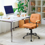 NNECW Swivel PU Leather Home Office Chair with Rocking Backrest