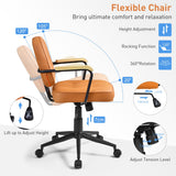 NNECW Swivel PU Leather Home Office Chair with Rocking Backrest