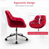 NNECW Velvet Leisure Armchair with Rolling Casters for Bedroom/Vanity/Office