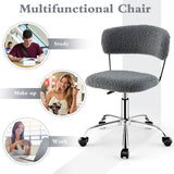 NNECW Faux Fur Low Back Swivel Leisure Chair with Height Adjustable Padded Seat-Grey