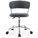 NNECW Faux Fur Low Back Swivel Leisure Chair with Height Adjustable Padded Seat-Grey